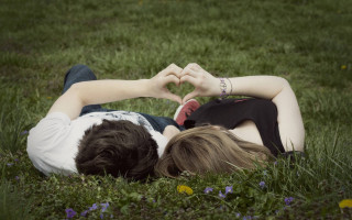 Couple heart grass hands laying - a heart shape free wallpaper