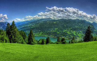 Scenic green valley lake mountains - scenic free wallpaper