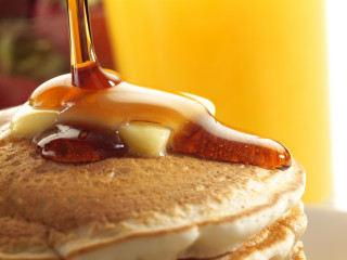 Pancakes syrup butter orange juice - orange free wallpaper