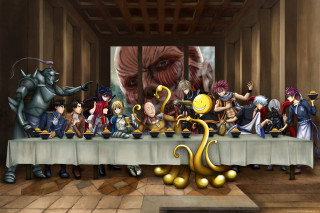 People sitting table demon painting - a group of people sitting free wallpaper