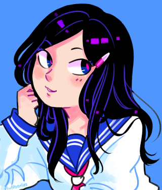 Girl blue shirt tie pink - long dark hair free wallpaper