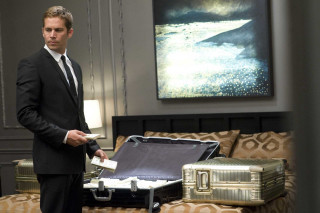 Man suit suitcase bed painting - the wall behind free wallpaper