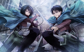 Anime characters swords action fight - a box free wallpaper