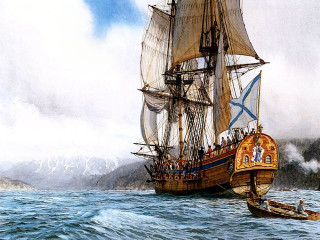 Ship ocean painting flag mast - a detailed matte painting free wallpaper
