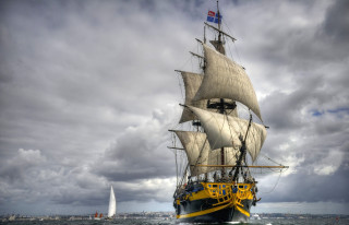 Sailboat ocean cloudy sky foreground - a flemish baroque free wallpaper