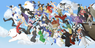 Costumed people flying dog ship - a ship in the background free wallpaper