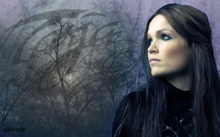 Gothic forest woman blackhair blueeyes - a tree in the background free wallpaper