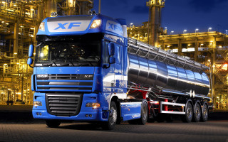 Blue semi truck tanker factory - a factory free wallpaper