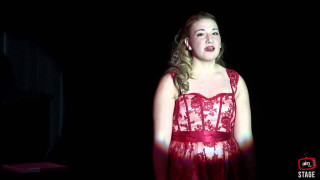 Woman red dress dark microphone - holography free wallpaper