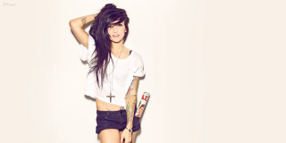 Woman tattoos white shirt skateboard - visual art free wallpaper
