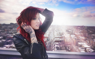 Woman red hair tattoos arm - portrait photography free wallpaper