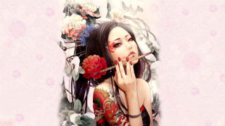 Woman cigarette flowers face smoking - flowery free wallpaper