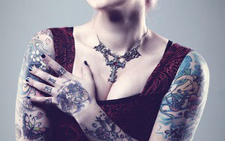 Woman tattoo gothic art crossed - her arm and chest free wallpaper