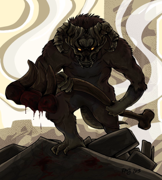 Cartoon demon hammer blood dripping - a rock free wallpaper