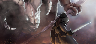 Man sword demon dark room 2 - a giant demon free wallpaper