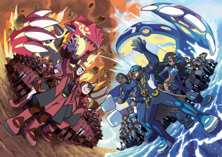 Cartoon people riding giant wave - a cartoon of a group free wallpaper