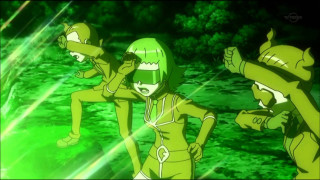 Cartoon group people green outfits - green hair free wallpaper