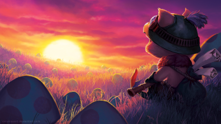 Cartoon character field sunset mushroom 2 - art free wallpaper for desktop