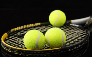 Tennis balls racket black surface - nearby free wallpaper
