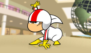 Cartoon character globe building leaning - free bird wallpaper