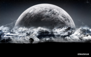 Large moon clouds tree dark - a tree in the foreground free wallpaper