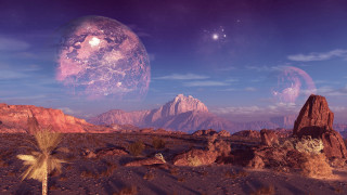 Desert mountain planet palm tree - a palm tree in the foreground free wallpaper