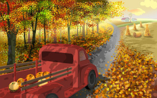 Red truck autumn leaves fall - fall foliage free wallpaper
