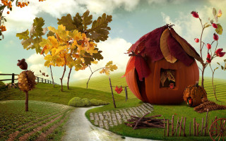 House red roof pathway tree - a painting of a house free wallpaper