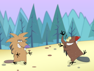 Cartoon furry animals playing snow - primitivism free wallpaper