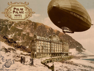 Large balloon flying building snowy - carl rahl free wallpaper