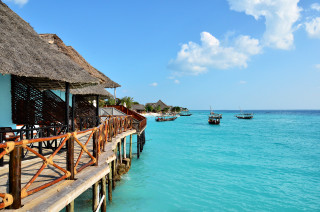 Pier boat thatchedhouse mattepainting beach - a pier free wallpaper