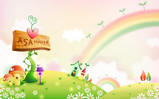 Cartoon rainbow house sign background - chiho aoshima free wallpaper