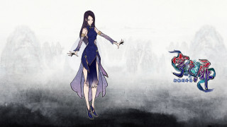 Woman blue dress white background - arm free wallpaper