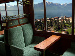 Train lake mountains bench foreground - a view of a lake and mountains free wallpaper