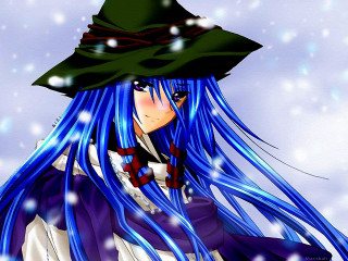 Anime girl bluehair greenhat magic - green free wallpaper
