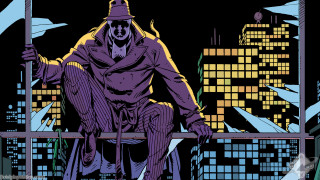 Man sitting ledged city skyline - a ledge in front free wallpaper