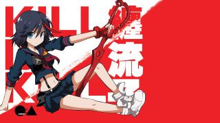Anime character scissor red background 3 - white letter free wallpaper