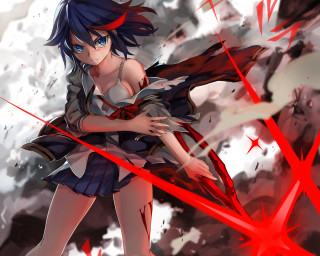 Woman blue hair sword in - explosion free wallpaper