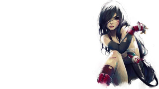 Woman gun sitting ground legs 2 - charlie bowater free wallpaper