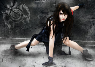 Woman black dress boots posing - cosplay free wallpaper