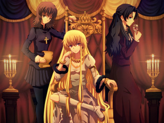 Anime characters golden throne candles - three anime character free wallpaper