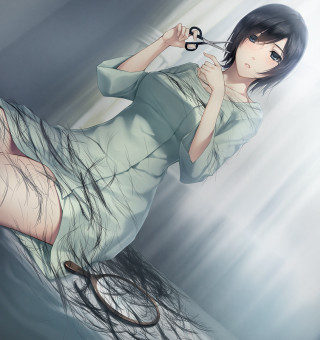 Woman dress scissors hair dryer - her other hand free wallpaper