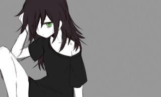 Gothic anime woman greeneyes crossed - half body free wallpaper