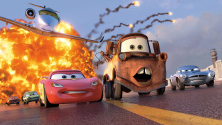 Cartoon character fireball cars road - a plane in the background free wallpaper