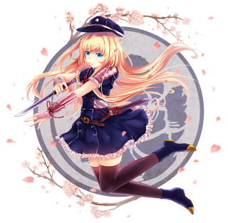 Girl long hair sword hat - anime visual free wallpaper
