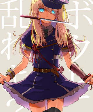 Woman uniform sword cigarette caption - anime visual free wallpaper
