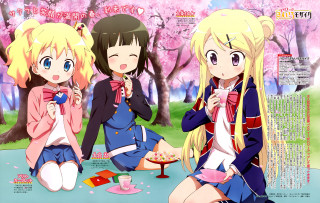 Anime girls eating drinking tea - a park free wallpaper