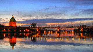 Bridge river building skyline water - impressionist free wallpaper