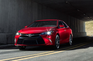 Red toyota camry driving road - under free wallpaper for desktop