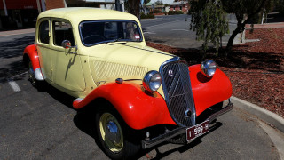 Yellow red car parked tree - the side of the road free wallpaper